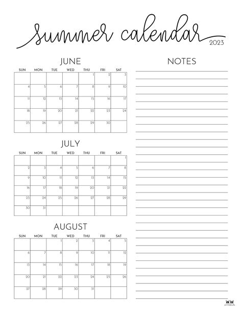 Printable Summer Calendar